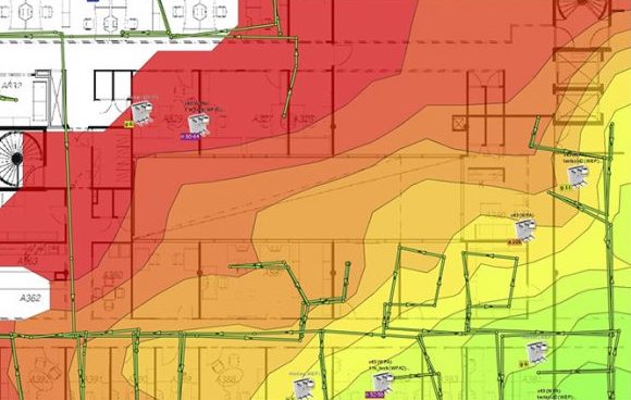 A wifi heatmap showing wifi coverage around a property.