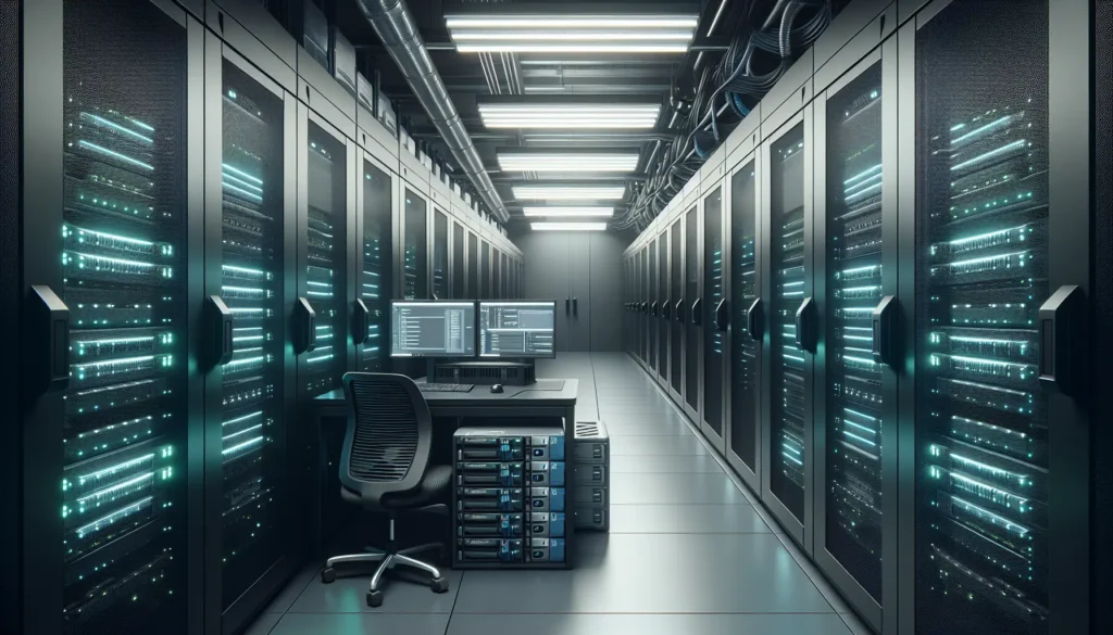 Centred server aisle, wiping workstation.