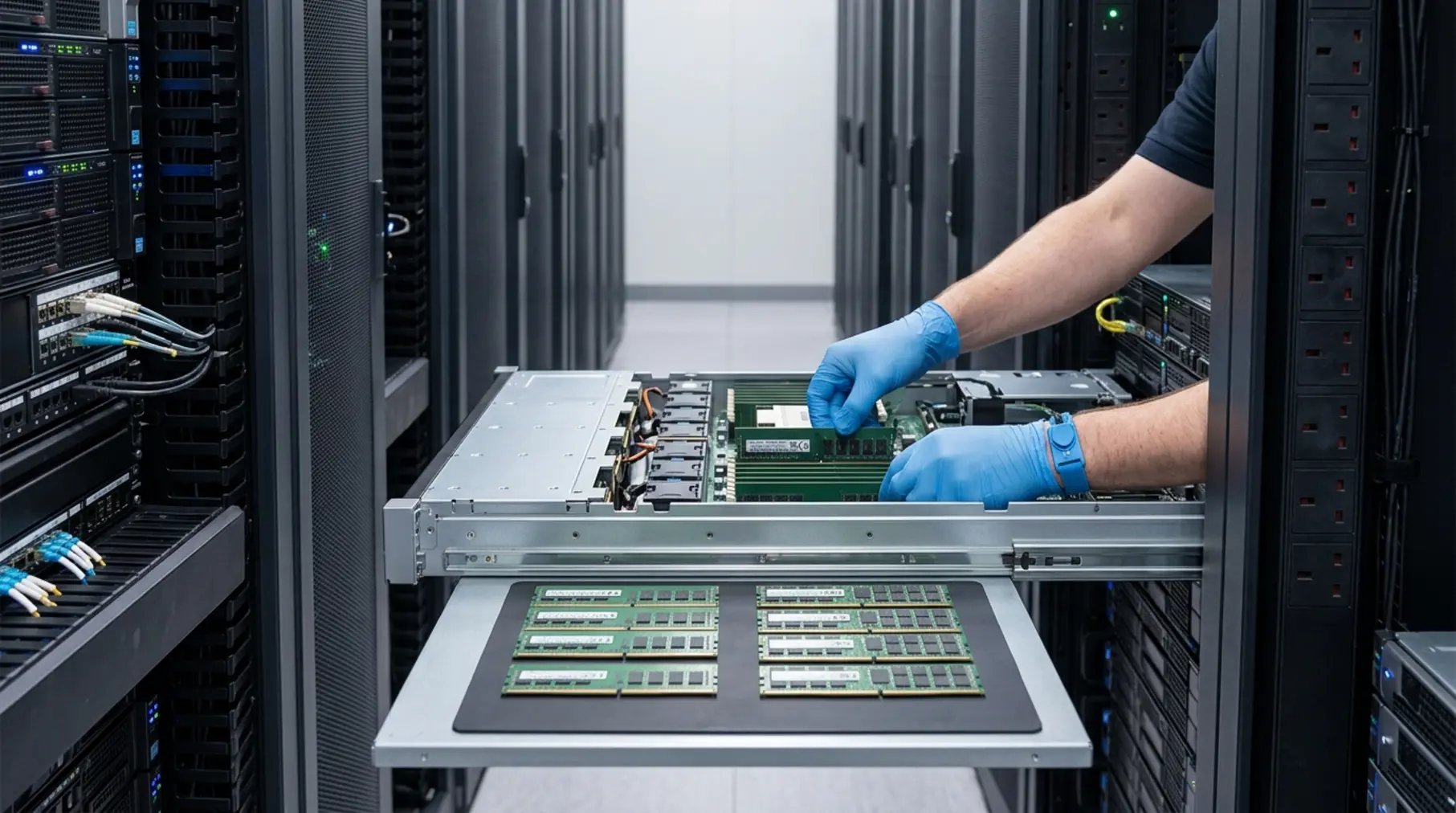 Technician installing ECC memory module.