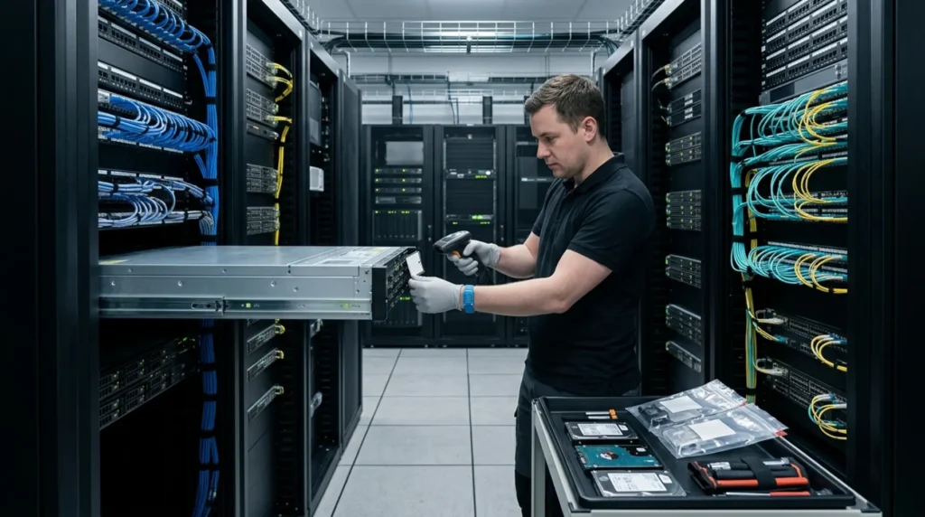 Technician scans blank server tag.